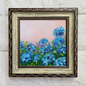 Forget me nots Painting Small Art Blue Flowers Framed Original Art Painting Floral Bouquet Artwork Ukrainian artist
