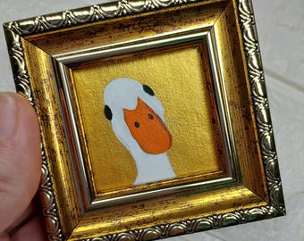 White Goose Painting Original Duck painting Mini Geese Hand-Painted FRAMED