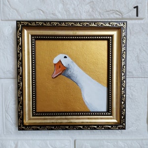 White Goose Painting Original Miniature Geese Hand-Painted Duck painting FRAMED