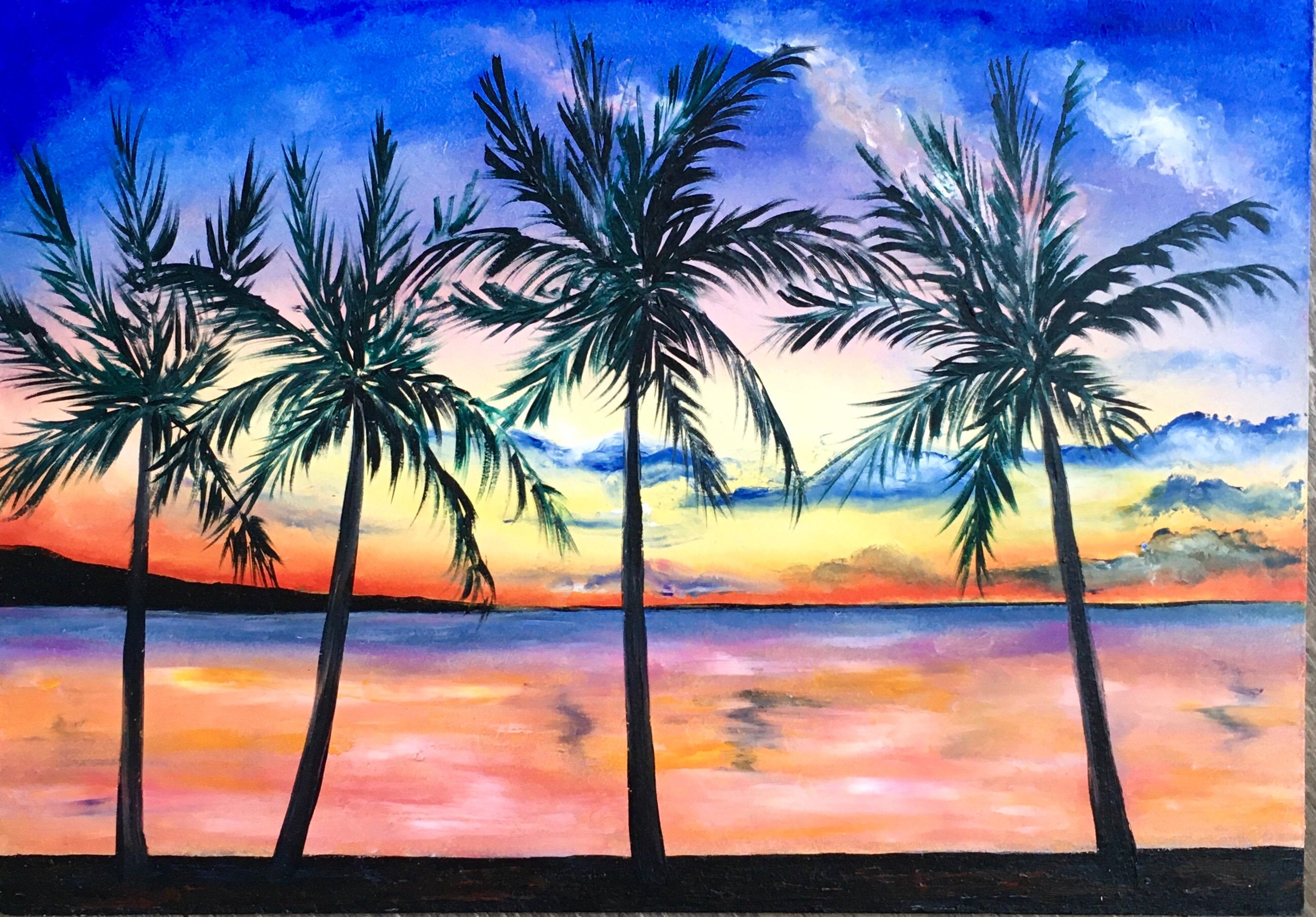 Hawaii Malerei Original Kunst Sonnenuntergang Ölgemälde Palme | Etsy