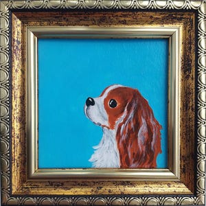 King Charles spaniel dog portrait painting framed white dog oil painting puppy painting Dog Portrait  original art