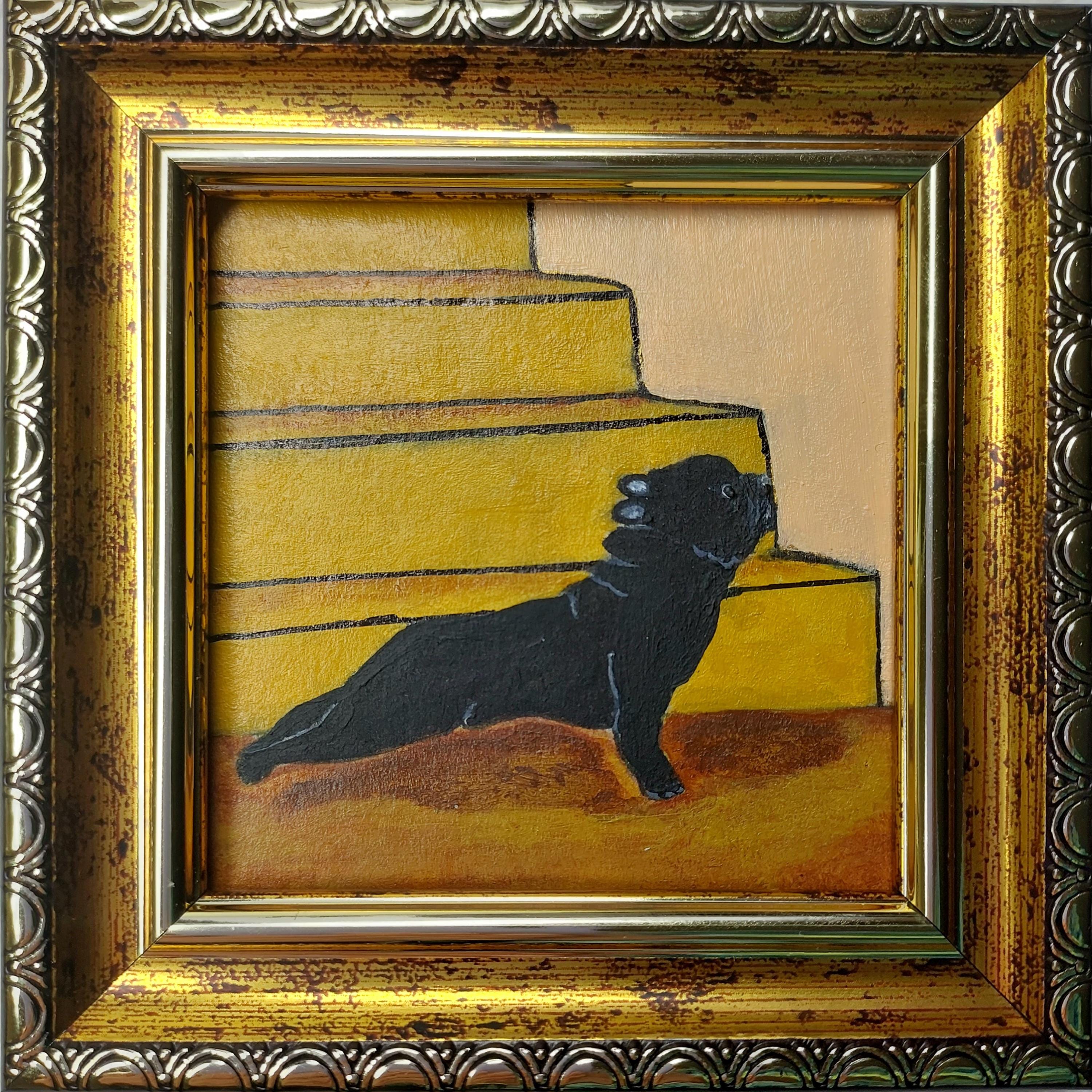 犬と女性の油彩画 金色フレーム 絵画 Antique dog painting gold frame - Etsy 日本