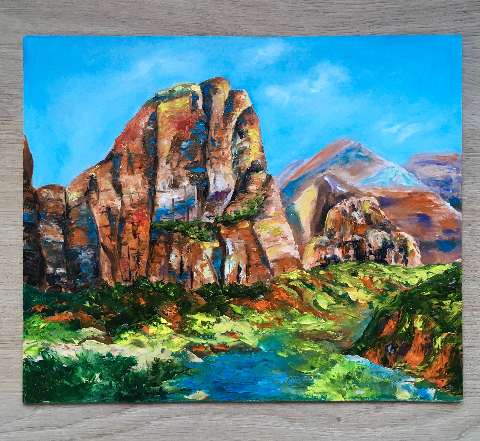 Zion Original Oil Painting National Park Artwork Utah Mountain Etsy