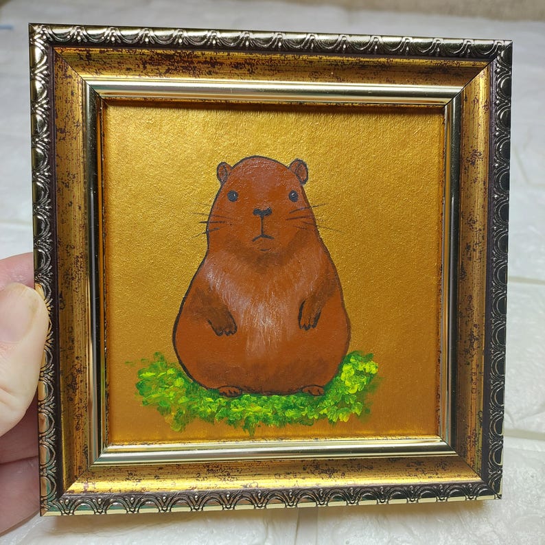 Capybara Painting Wild Animals Original Art Framed Painting Miniature capybara-painting-wild-animals-original-art-framed-painting-miniature