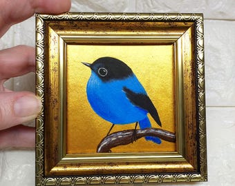 Bluebird Oil Painting: Original Bird Art on Canvas (8x8) - Etsy