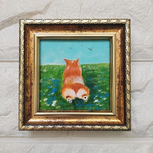 Welsh Corgi painting original framed Portrait dog Hand-painted Puppy painting Dog portrait art