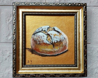Bread Oil Painting Small Food Wall Art Original Still Life Artwork