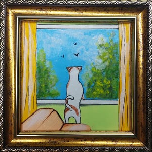 Jack Russell Oil Painting: White Dog Portrait, Framed Original Art