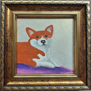 Welsh Corgi painting original framed Pet portrait dog Hand-painted Puppy painting Dog portrait art