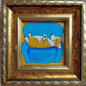 Welsh Corgi painting original framed 2x2 Portrait dog Hand-painted Puppy painting Dog portrait art