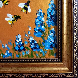 Bee Painting Bumblebee on Flower Painting Gold Framed Miniature ...