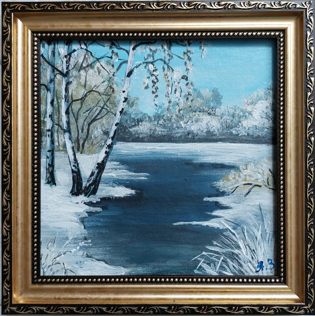 Winter Landscape Oil Painting Birch Tree Original Art Alaska Snow ...