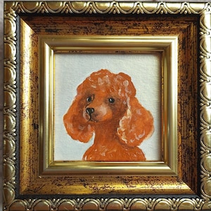 Red poodle dog painting framed dog oil painting puppy painting Dog Portrait original art
