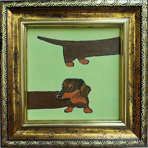Framed Dachshund Painting: Black and Tan Dog Portrait, Handmade Oil Art
