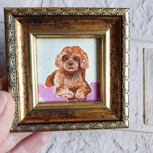 Red poodle dog painting framed dog oil painting Pet portrait original art puppy painting