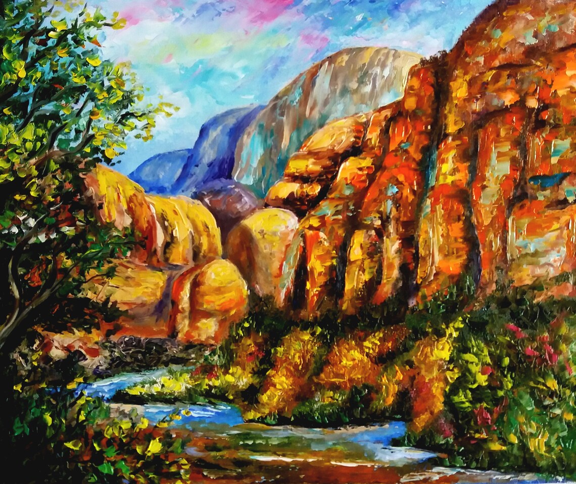 Zion Painting National Park Original Art Utah Mountain Artwork Etsy