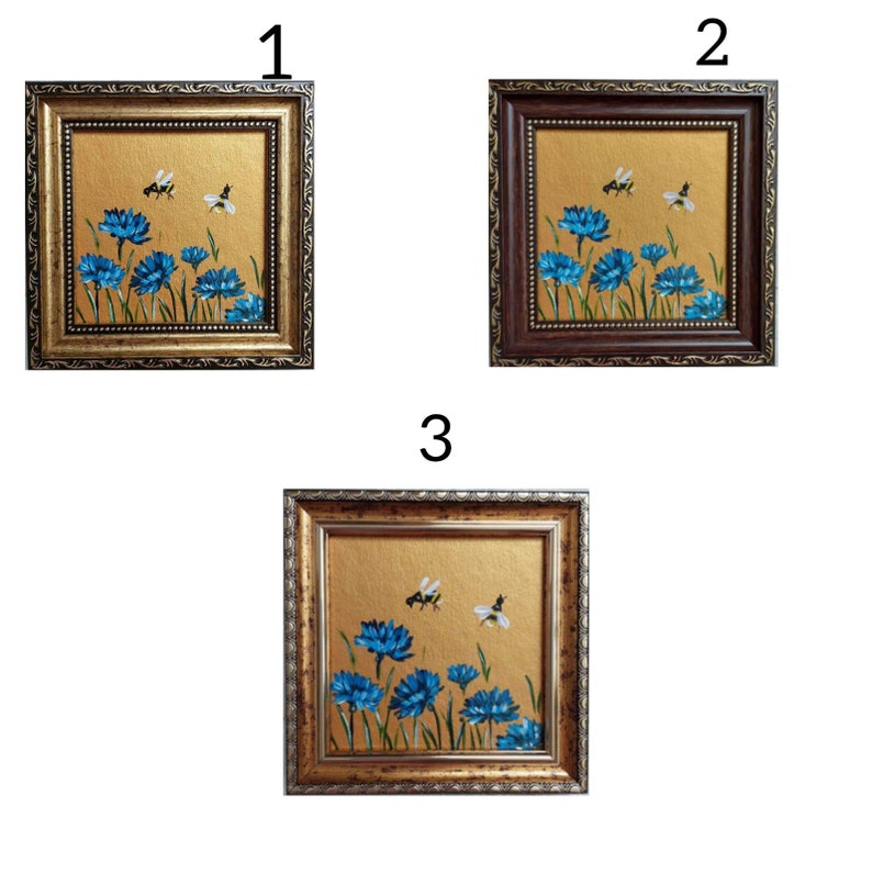 Original Bee Oil Painting, Gold Frame: Honeybee on Wildflower, 4x4 - Etsy