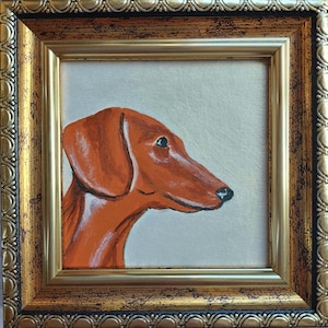 Dachshund dog painting framed Brown dog oil painting puppy Dog Portrait  original art