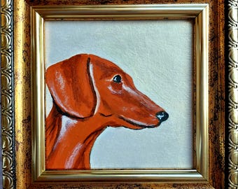 Dachshund Oil Painting Original, Miniature Dog Portrait, Wiener Dog Art, Pet Lover Gift