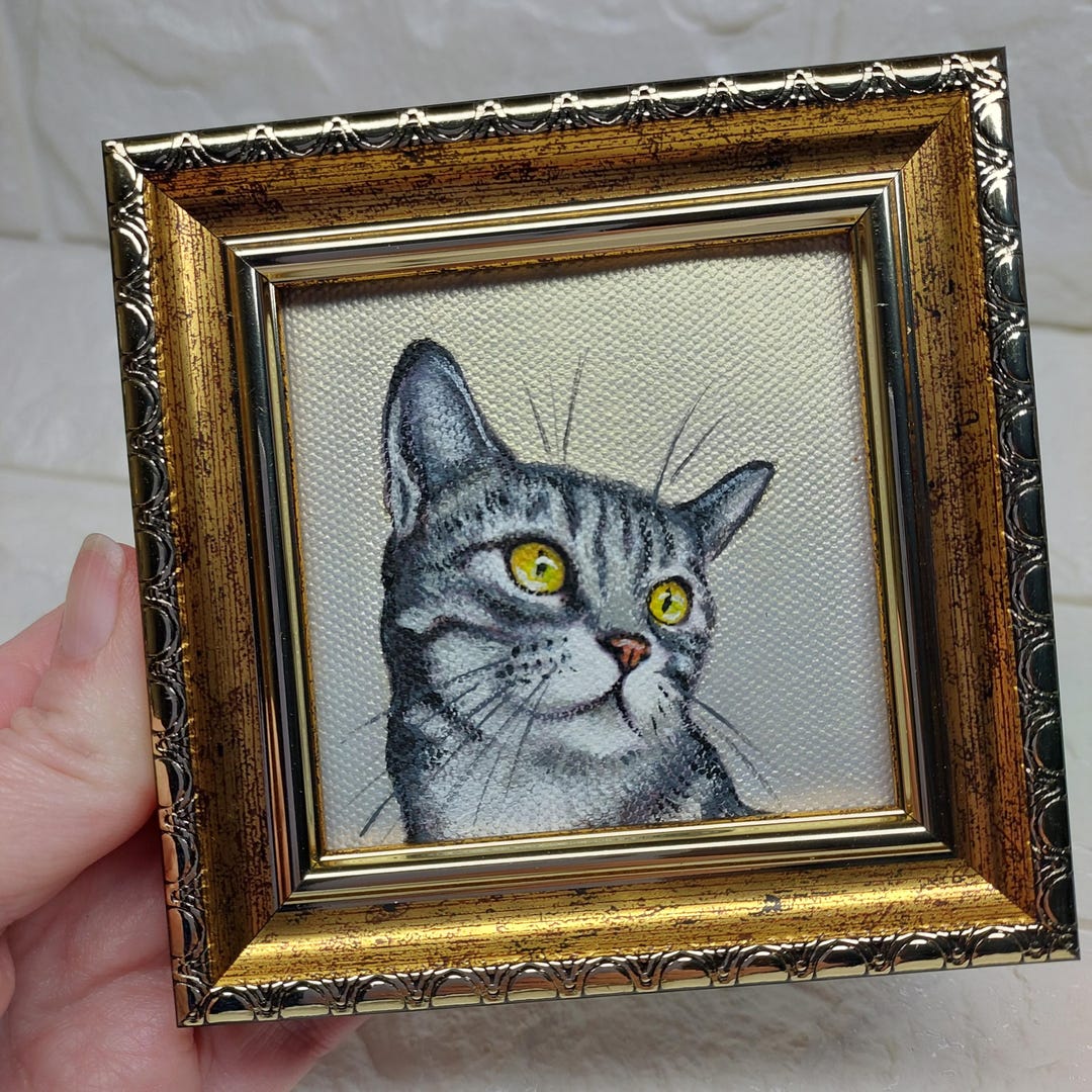 Gray Tabby Cat Oil Painting: Gift Pet Portrait Handmade Art Wall Decor ...