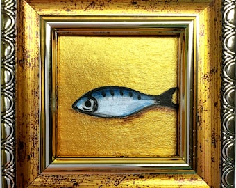 Sardine Oil Painting: Kitchen Still Life, Framed Mini Art