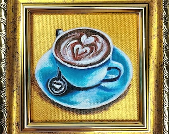 コーヒーカップ油絵静物画キッチンフードアート - Etsy 日本