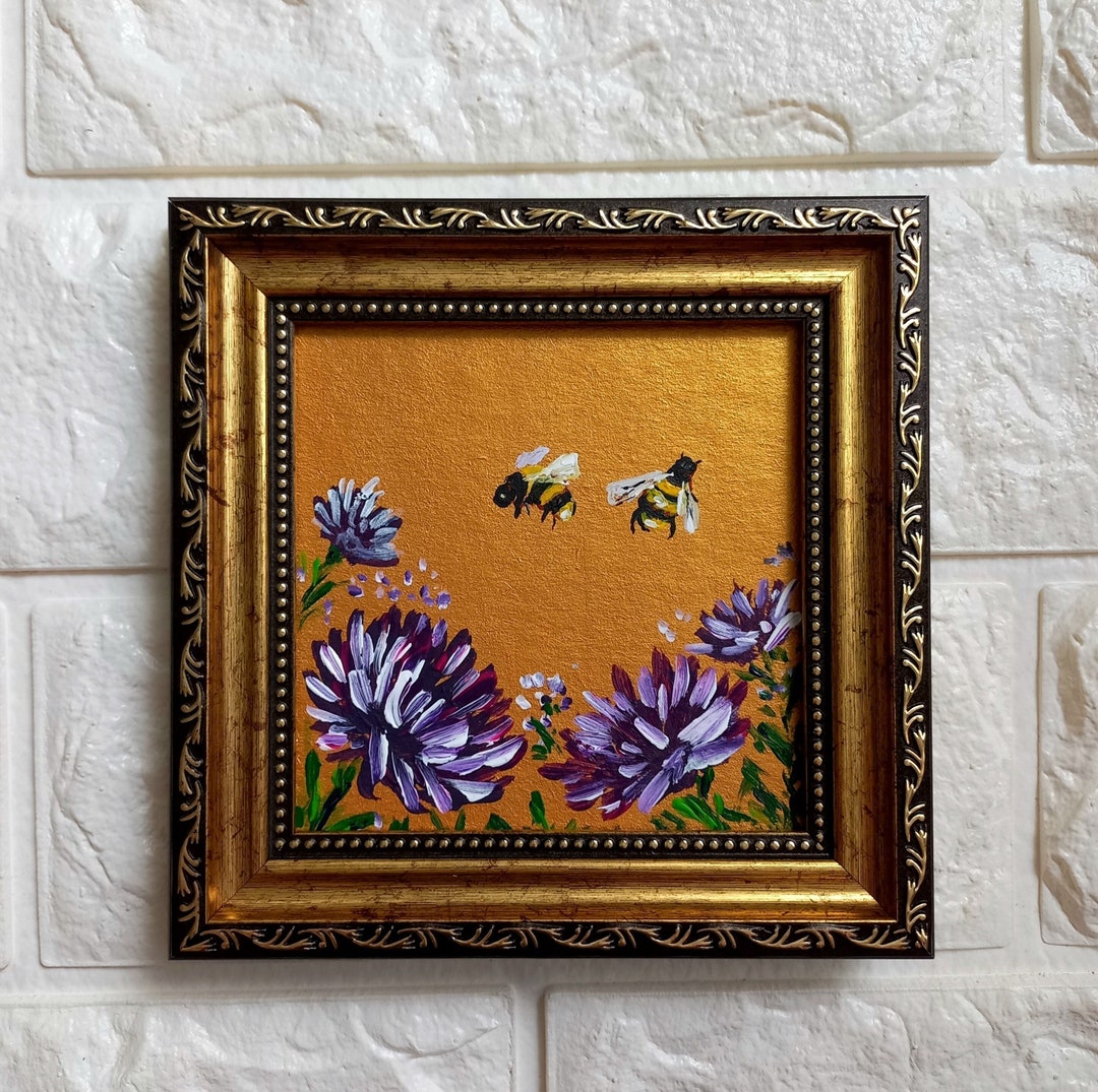 Bee Painting Bumblebee Framed Miniature Original Honeybee Small Wall ...