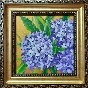 Hydrangea Painting Original Purple Flowers Art Small Framed Painting Floral Bouquet Artwork Gift painting Ukrainian artist