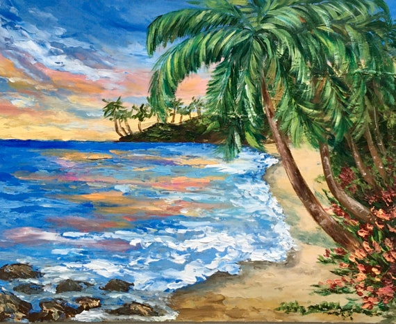 Hawaii Malerei Original Kunst Palm Tree Wand kunst | Etsy