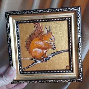 Squirrel painting original Small framed picture Animal art Cute squirrel portrait hand painted Birthday gift for daughter