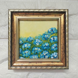 Forget me nots Original Painting Blue Flowers Small Gold Framed Original Art Painting Bouquet Artwork 3x3