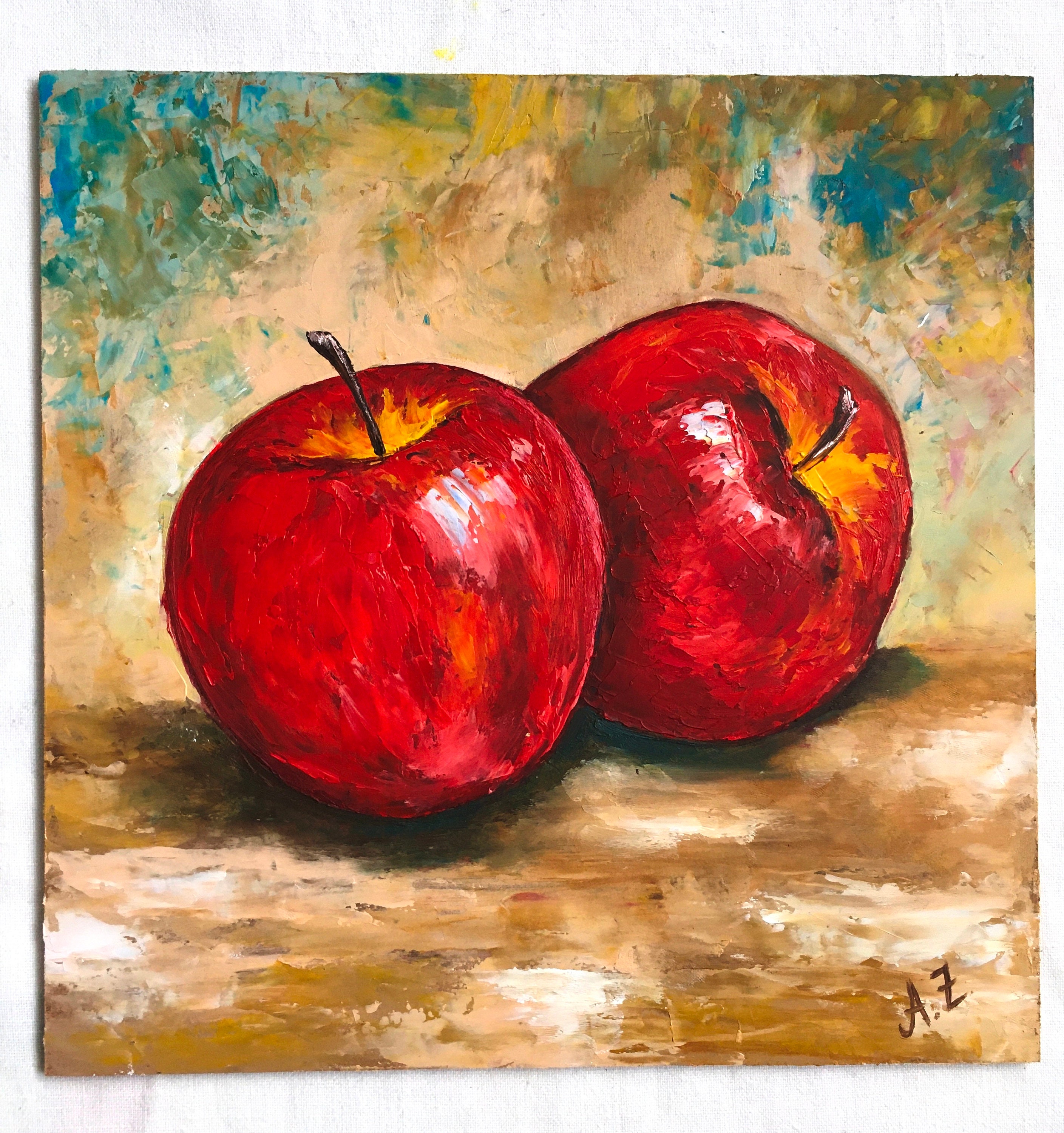 Apple Painting Fruit Original Art Red Apple Painting Fruit Oil Etsy