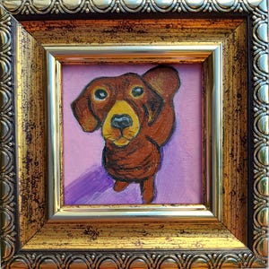 Dachshund painting original framed Brown dog painting puppy painting Сute animals art