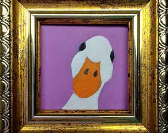 White Goose Oil Painting, Original Bird Art, Framed Miniature Artwork, Bird Lover Gift
