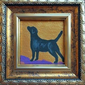 Black Labrador Miniature Oil Painting framed Black dog oil painting puppy painting Dog Portrait original art