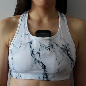Marble Sports bra with inside pocket for type one diabetes and travel