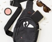 Personalized Black Canvas Sling Bag, One Shoulder Bag, Crossbody Bag, Men s Gift, Husband Gift, Boyfriend Gift, Gift for wife, Black canvas