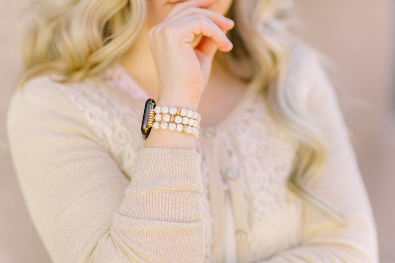 Howlite Pearl Beaded Apple Watch Band Apple Watch Band Cream Etsy