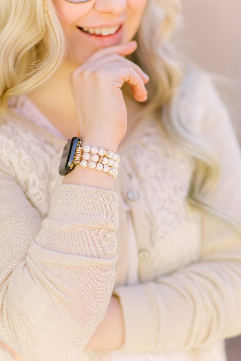 Howlite Pearl Beaded Apple Watch Band Apple Watch Band Cream Etsy