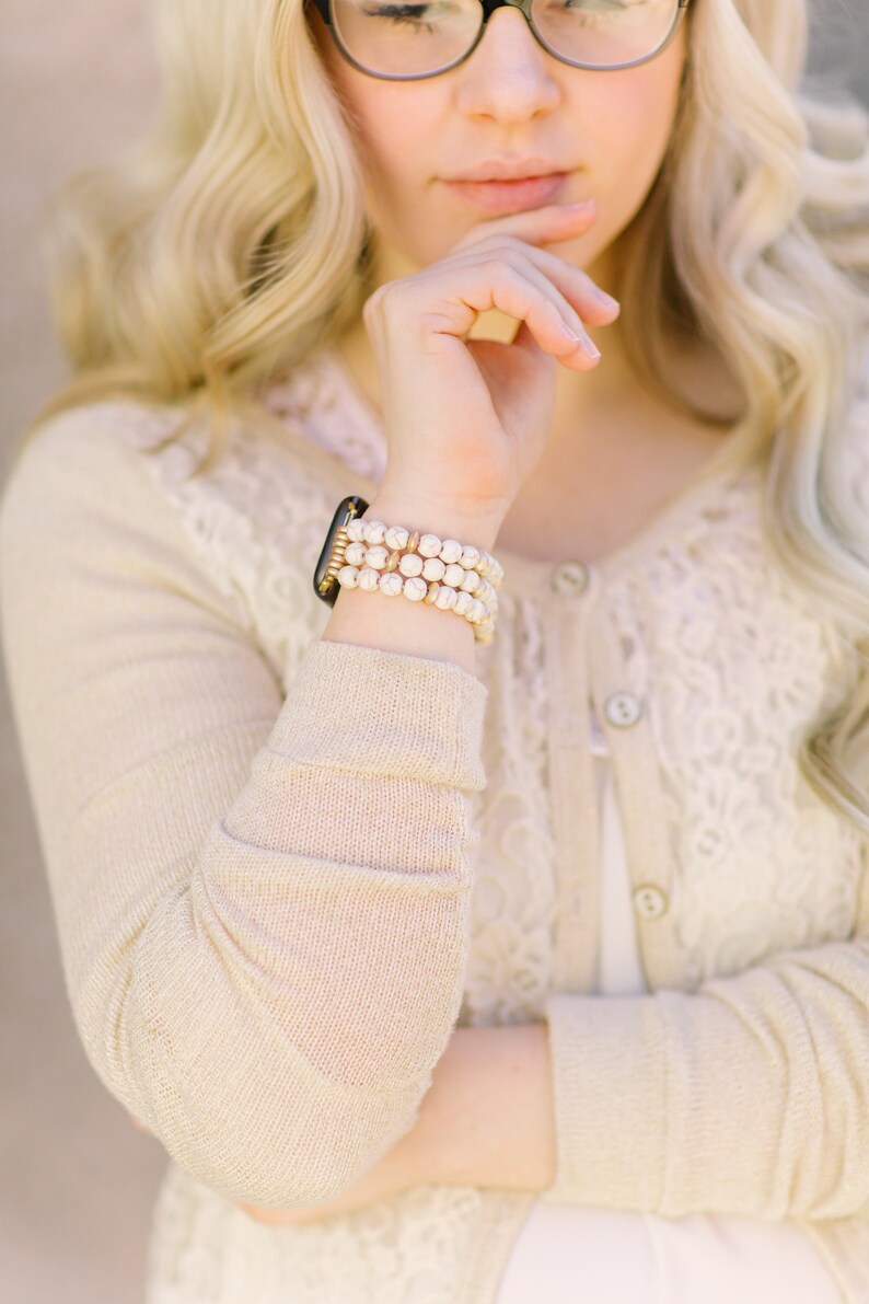 Howlite Pearl Beaded Apple Watch Band Apple Watch Band Cream Etsy