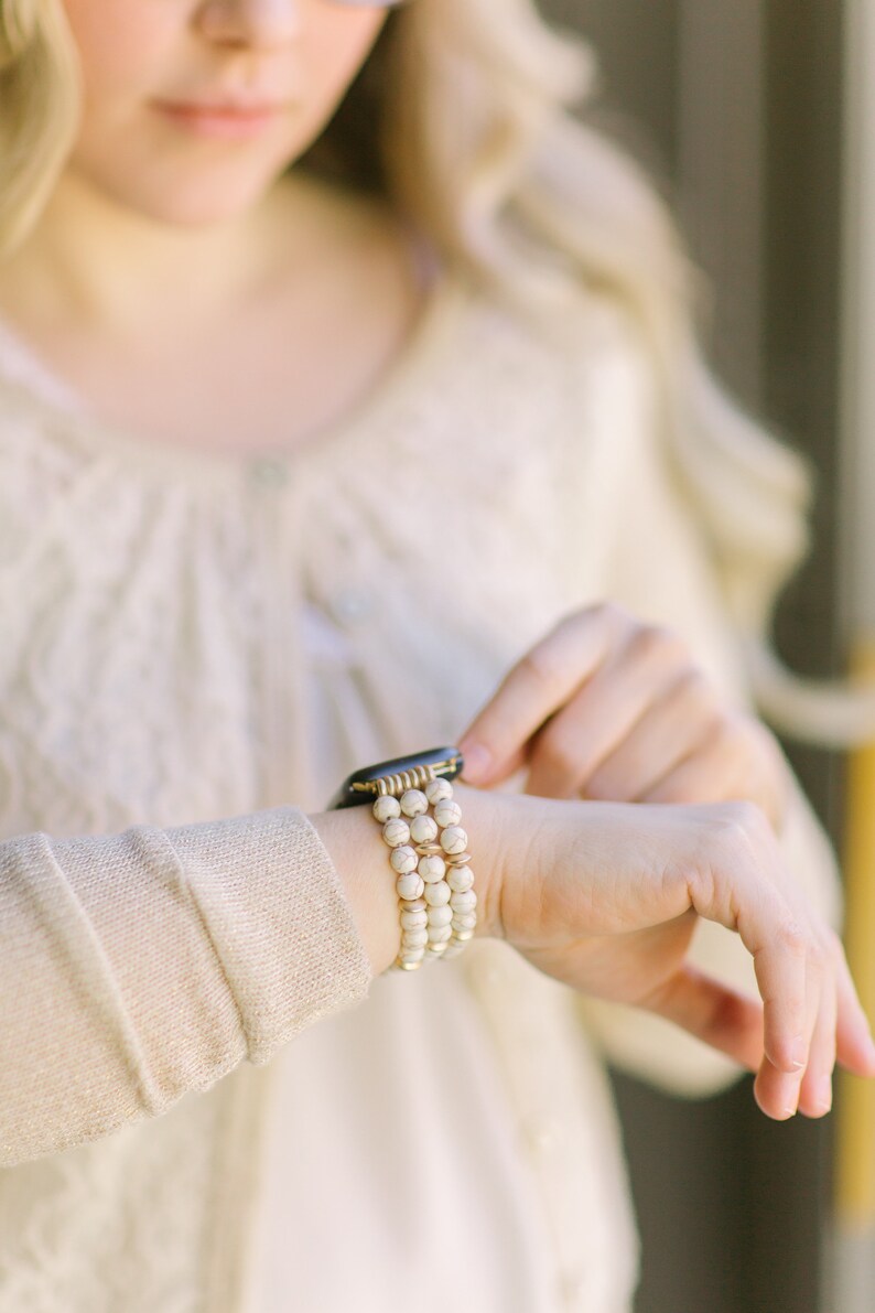 Howlite Pearl Beaded Apple Watch Band Apple Watch Band Cream Etsy