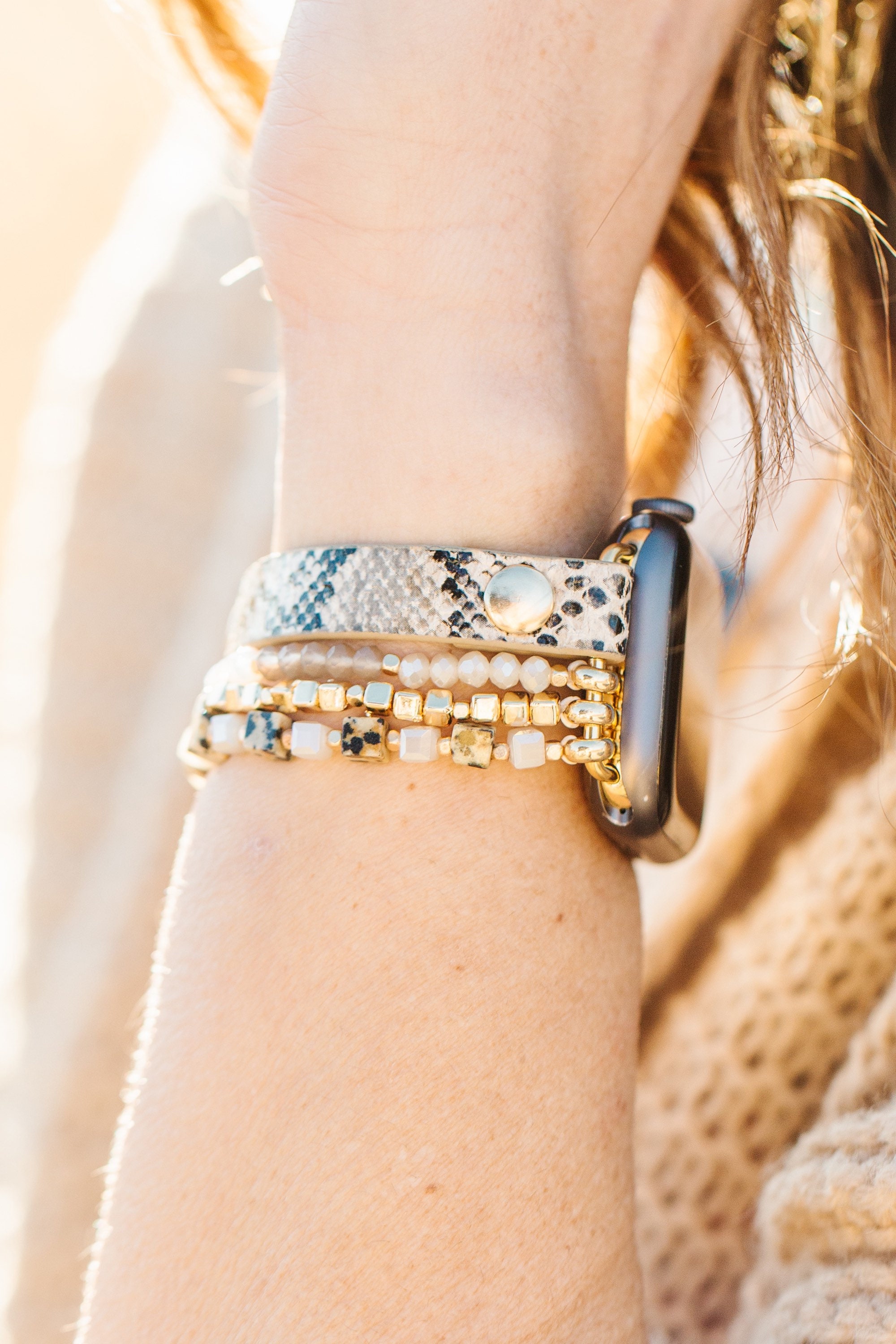 Nude Snakeskin Apple Watch Band, Beaded Apple Watch Band, Elastic App…