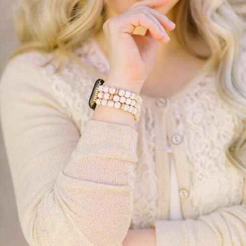 Howlite Pearl Beaded Apple Watch Band Apple Watch Band Cream Etsy