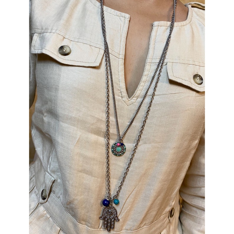 their eye handmade oxidised necklace floral pendant good luck vibes|beautiful colours|perfect gift for her|statement necklace hand motif