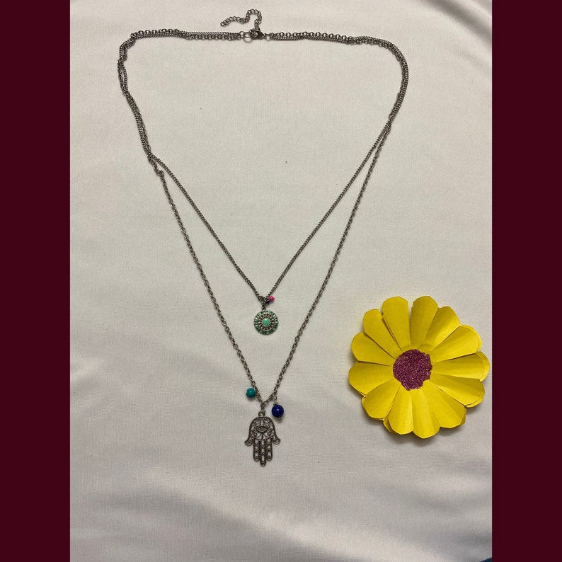 their eye handmade oxidised necklace floral pendant good luck vibes|beautiful colours|perfect gift for her|statement necklace hand motif
