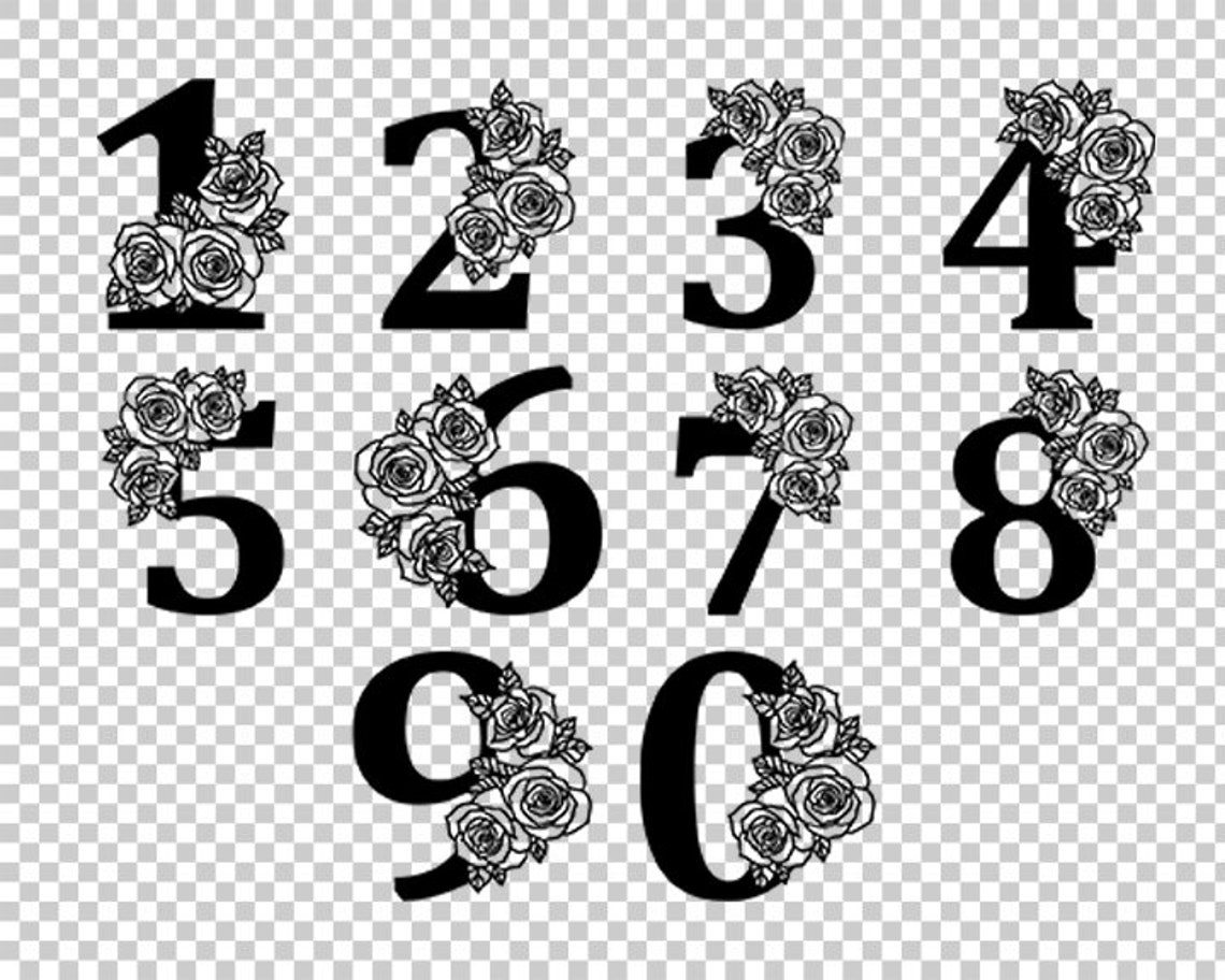 Roses numbers svg numbers svg floral numbers wedding | Etsy