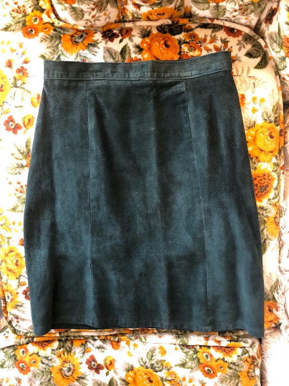 90’s Forest Green Suede Pencil Skirt