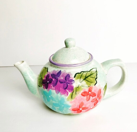 Nantucket Teapot Whit Lid Jasmine Hand Painted Etsy
