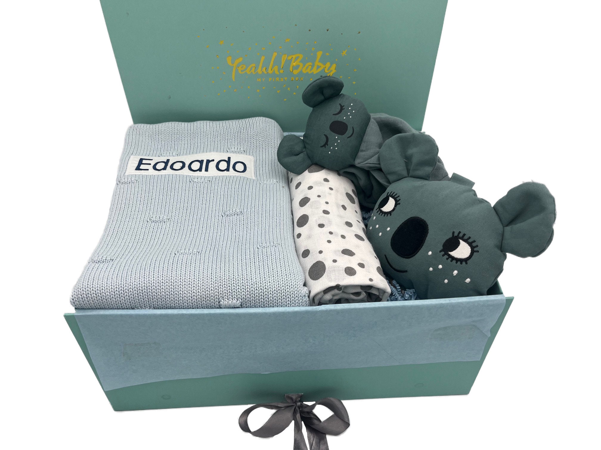 Cute boy gift - with blanket with name, koala music box and cuddly toy