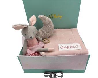 Girl&#39;s favorite - baby girl gift - with blanket with name & cuddly toy